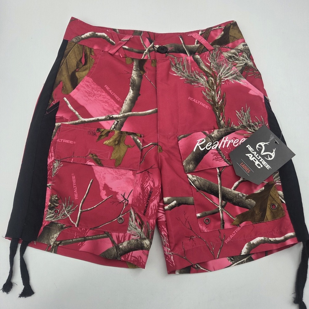 Realtree Hunting Shorts Teen Junior Small Board Chino Cinch Side Pink Camo Cargo